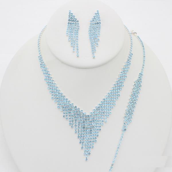 Rhinestone V Fringe Necklace Earring Bracelet Set