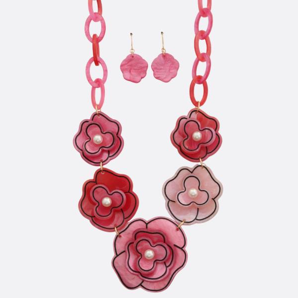 Acetate Flower Link Necklace