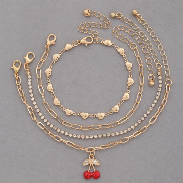 SDJ Cherry Charm Metal Bracelet Set