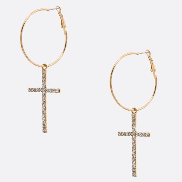 SDJ Cross Rhinestone Hoop Earring