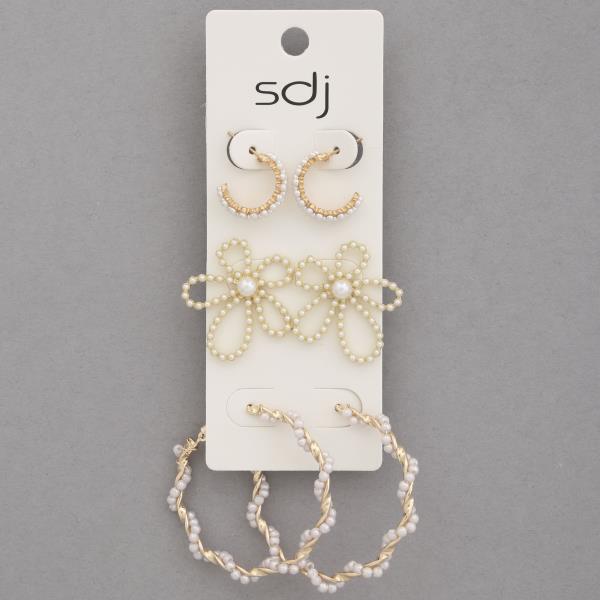 SDJ Flower Pearl Bead Assorted Earring Set