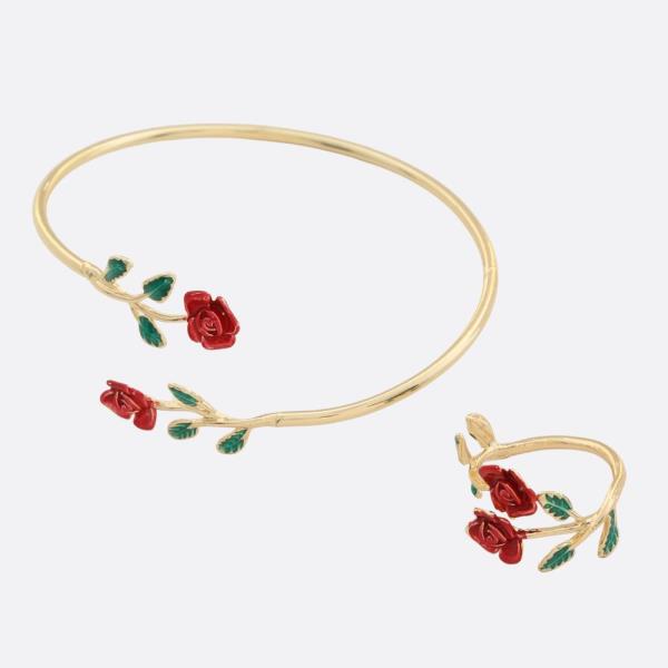 SDJ Rose Flower Cuff Bracelet Ring Set