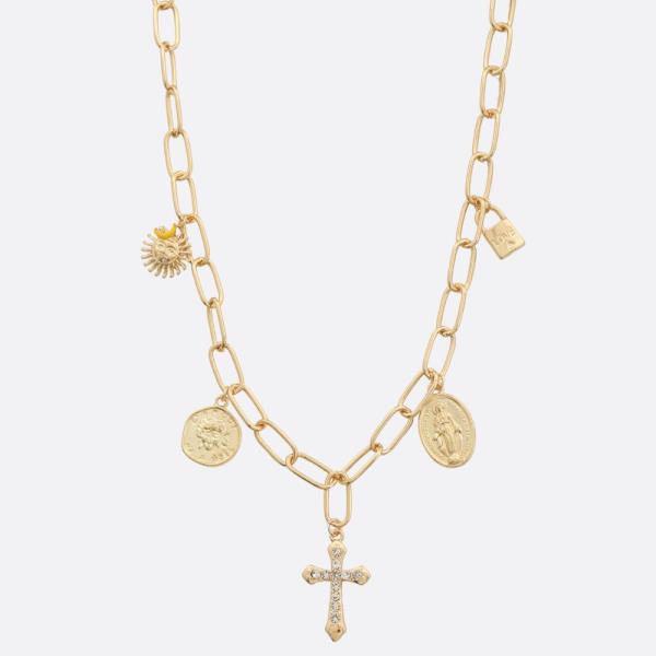 SDJ Cross Coin Link Metal Necklace