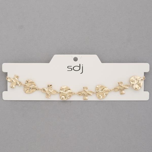 SDJ Hammered Metal Cross Heart Link Necklace