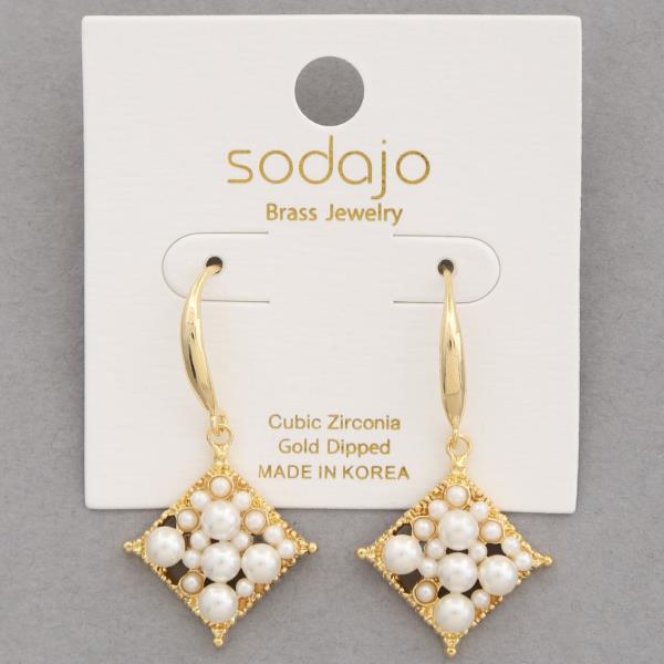 SODAJO Pearl Bead Geo Shape Gold Dipped Earring