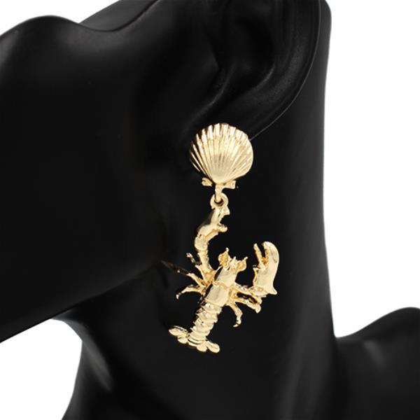 Lobster Seashell Link Metal Dangle Earring