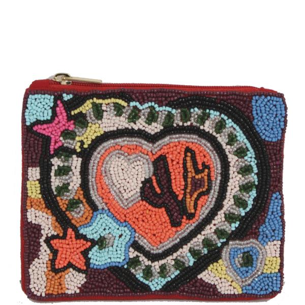 Seed Bead Heart Coin Purse Bag