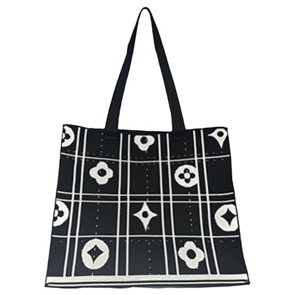 Knit Floral Grid Large Tote Bag