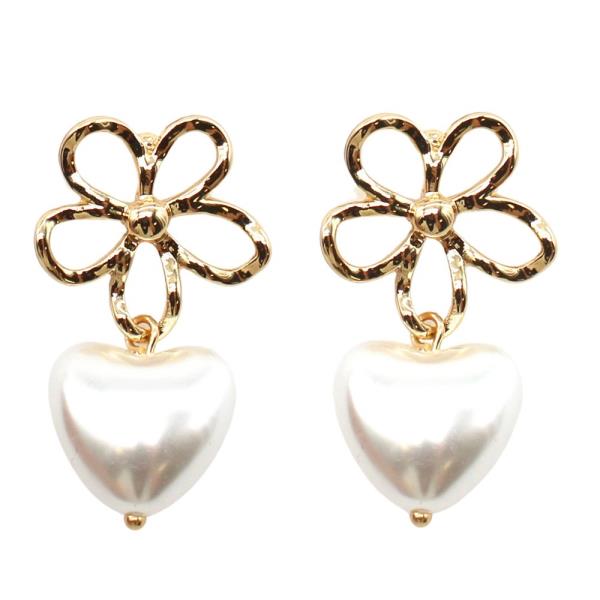 Flower Heart Shape Pearl Bead Dangle Earring