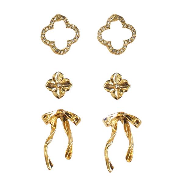 Clover Bow Metal Assorted Earring Set