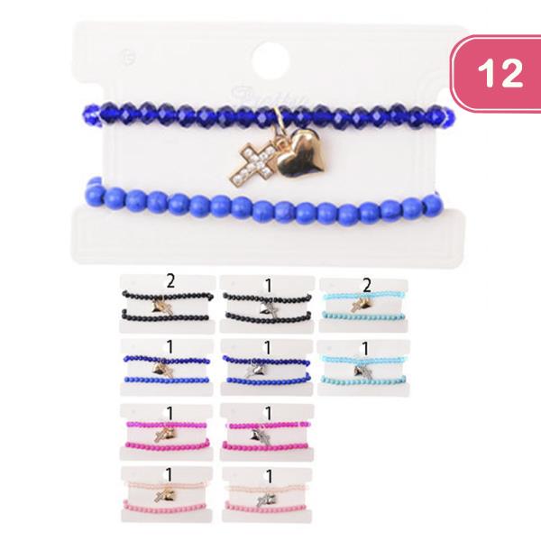 Bead Heart Cross Stretch Bracelet (12 Units)