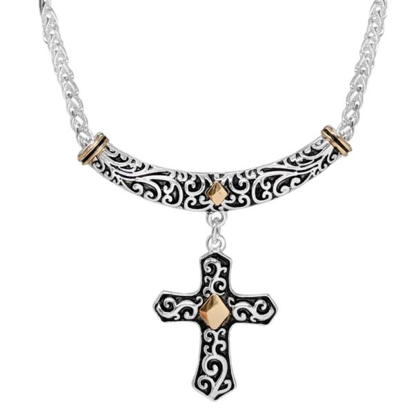 Filigree Cross Pendant Metal Necklace