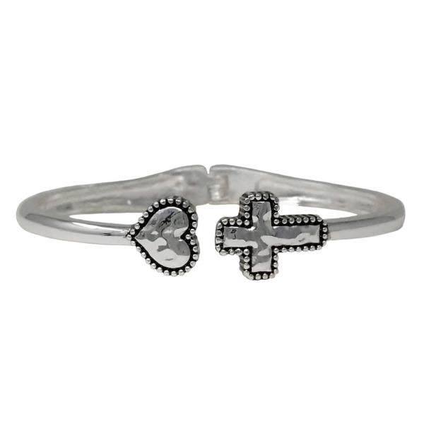 Cross Heart Metal Cuff Bracelet