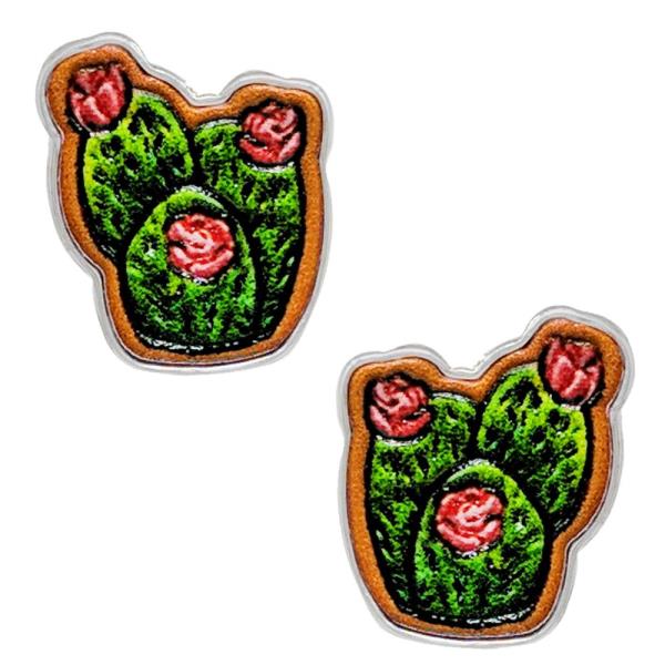 Western Style Cactus Tooled Leather Dangle Earring