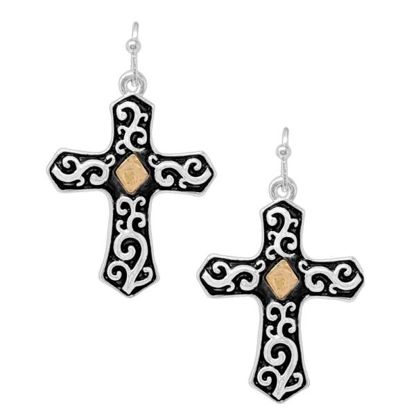Filigree Pattern Cross Dangle Earring