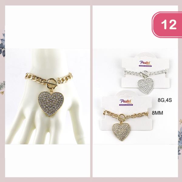 Heart Charm Metal Bracelet (12 Units)
