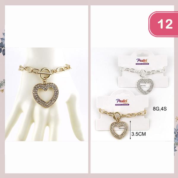 Heart Charm Metal Bracelet (12 Units)