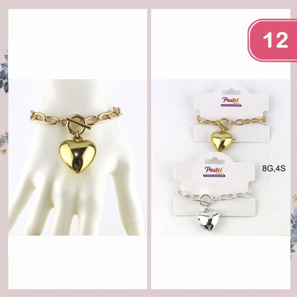 Heart Charm Metal Bracelet (12 Units)