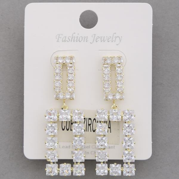Rectangle Link CZ Dangle Earring