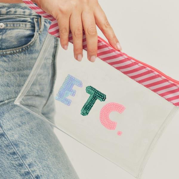 Sequin Letter Clear Pouch With Wrist Strap