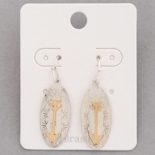 Oval Earrings with Rustic Arrow and Sunburst