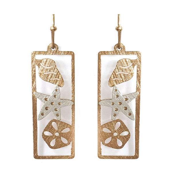 Metal Sea Shell Starfish Rectangle Dangle Earring