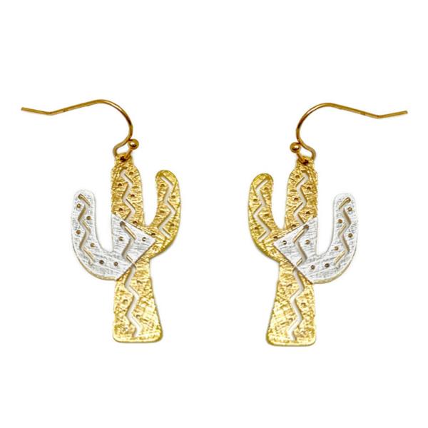 Metal Cactus Layered Design Dangle Hook Earrings