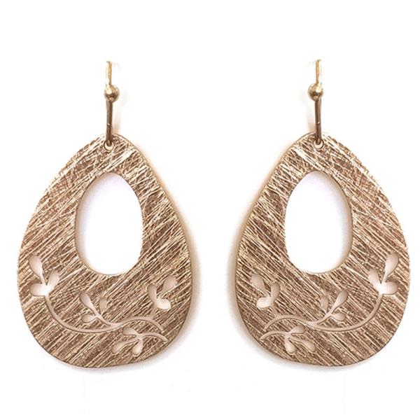 Metal Teardrop Cutout Floral Dangle Hook Earrings