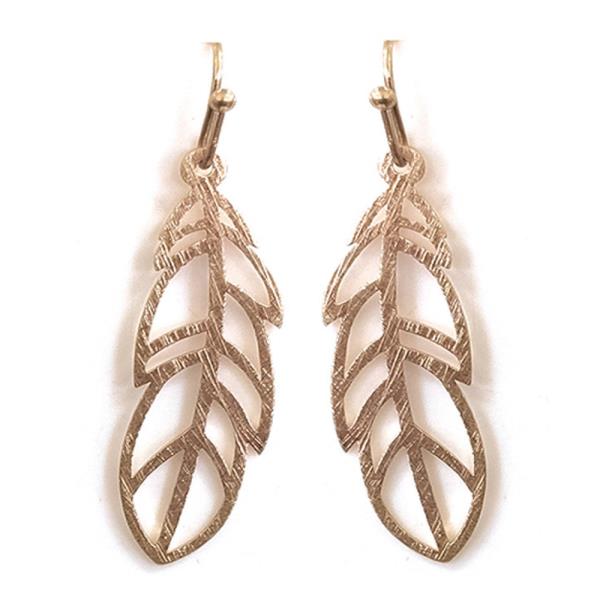 Textured Metal Feather Cutout Dangle Hook Earrings