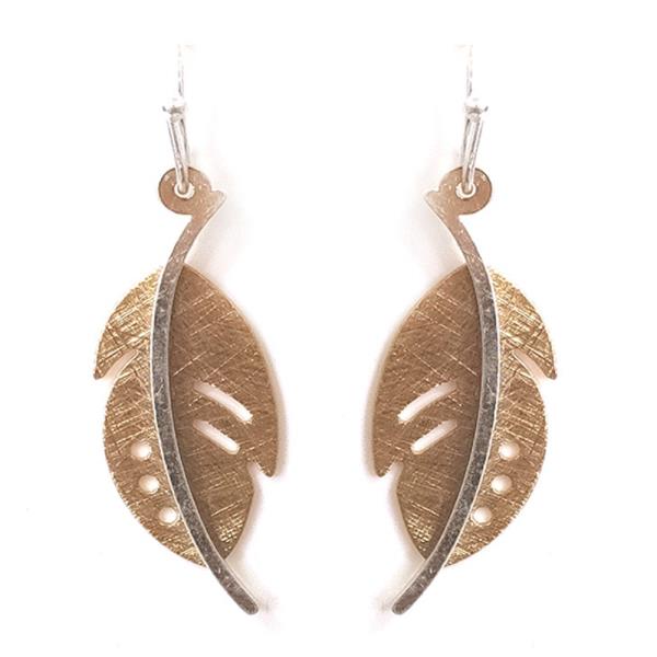 Metal Feather Cutout Design Dangle Hook Earrings