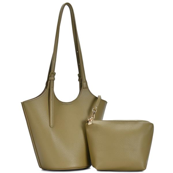 2IN1 Smooth Shoulder Bag W Zipper Pouch Set