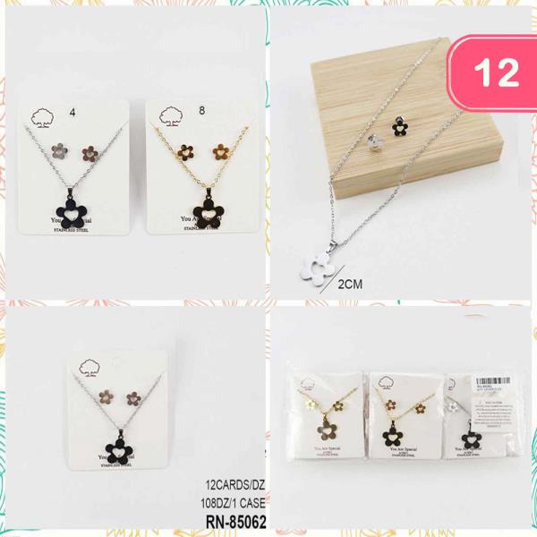 Stainless Steel Flower Necklace Set (12 Units)
