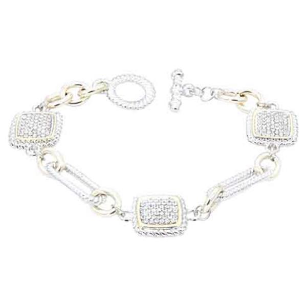 Two Tone CZ Toggle Clasp Metal Bracelet