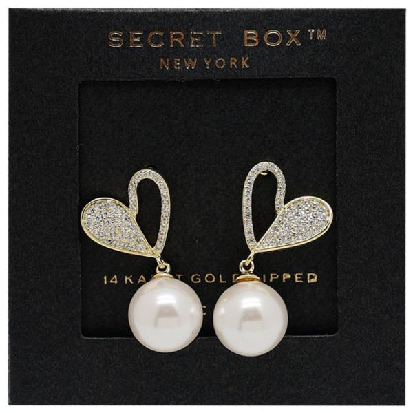 SECRET BOX CZ Heart Pearl Gold Dipped Earring