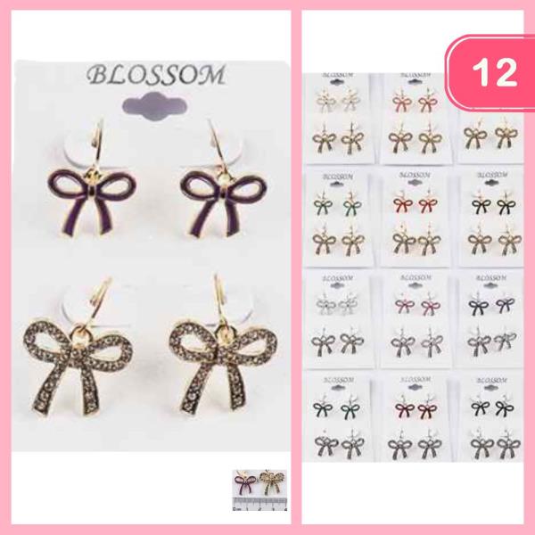 Bow Knot Metal Dangle Hook Earrings (12 Units)