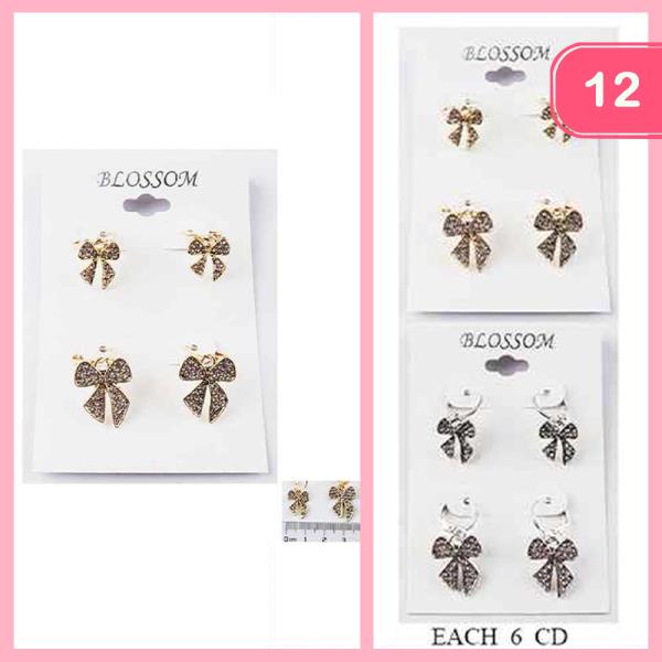 Glittery Bow Stud Earrings (12 Units)