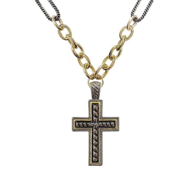 TWO TONE CROSS PENDANT NECKLACE