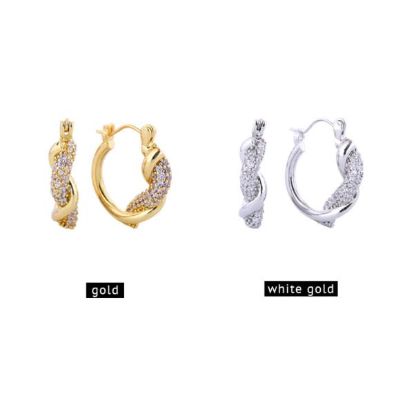 14K Gold White Gold Dipped Twisted CZ Earrings