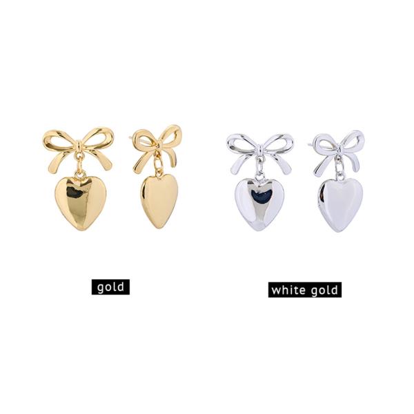 14K White Gold Dipped Heart Ribbon Earrings