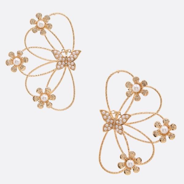 Butterfly Flower Pearl Bead Metal Earring