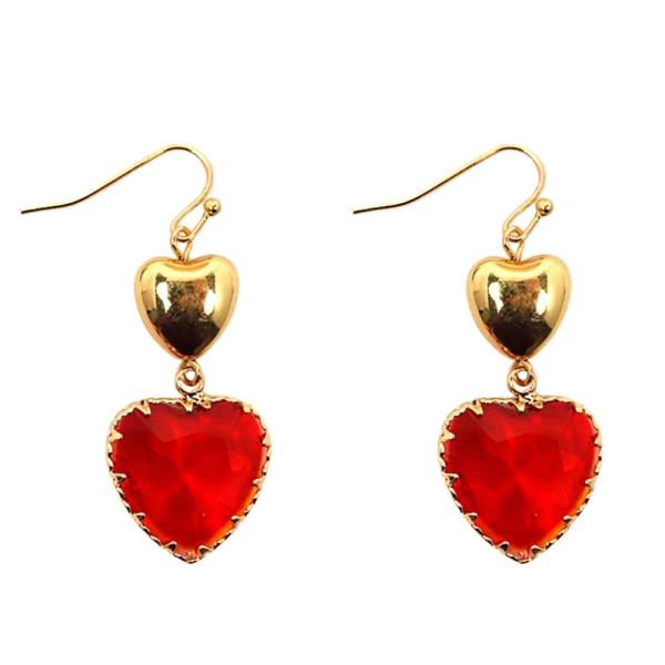 Double Heart Glass Bead Dangle Earring