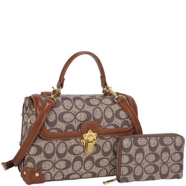 2In1 Oval Print Handle Satchel W Wallet Set