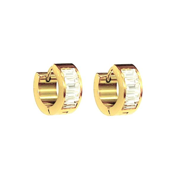 Rhinestone S Steel Huggies Earring
