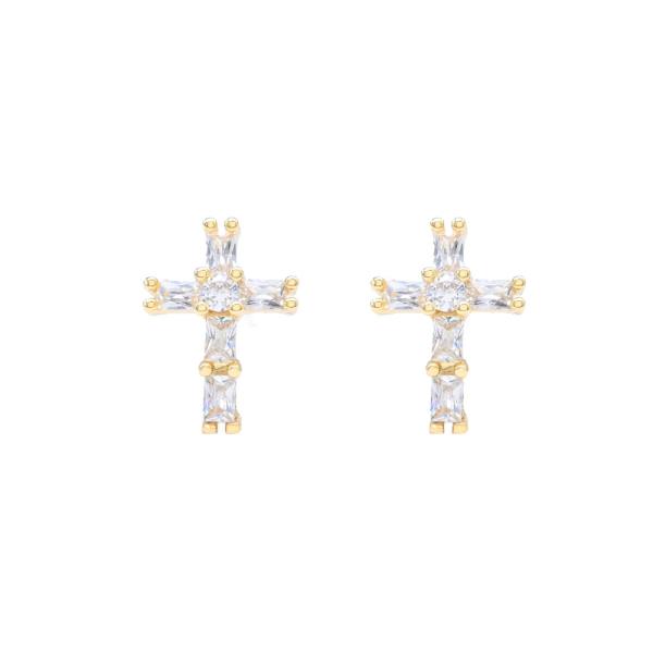 Cross CZ Brass Post Earring