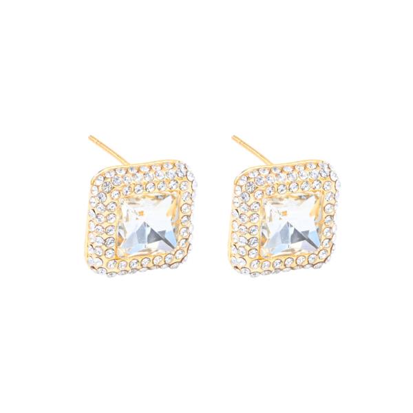 Brass Square Pave Rhinestone Earring