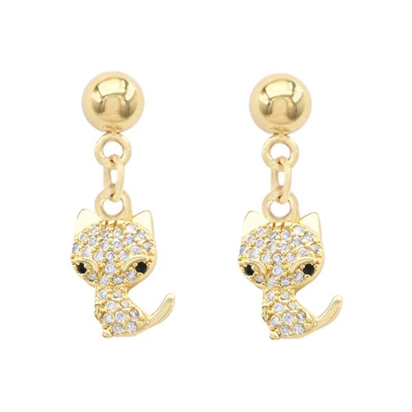 Cat CZ S Steel Post Earring