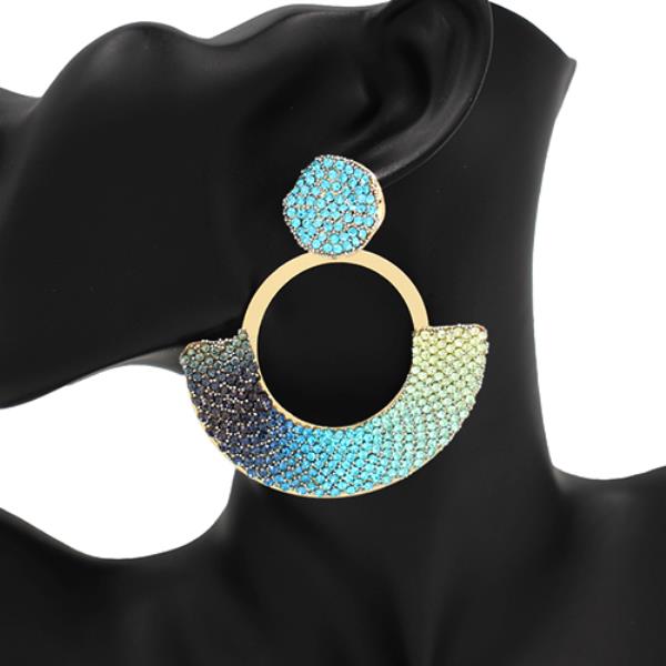 Metal Gradient Rhinestone Half Circle Earrings