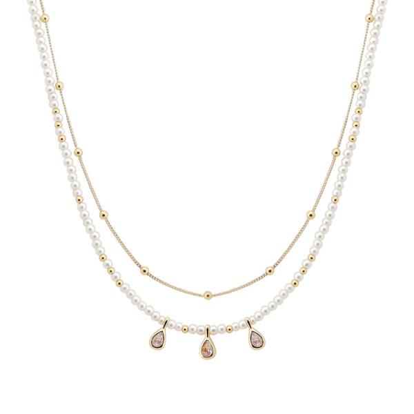 Dainty Teardrop Pearl Bead Layered Necklace