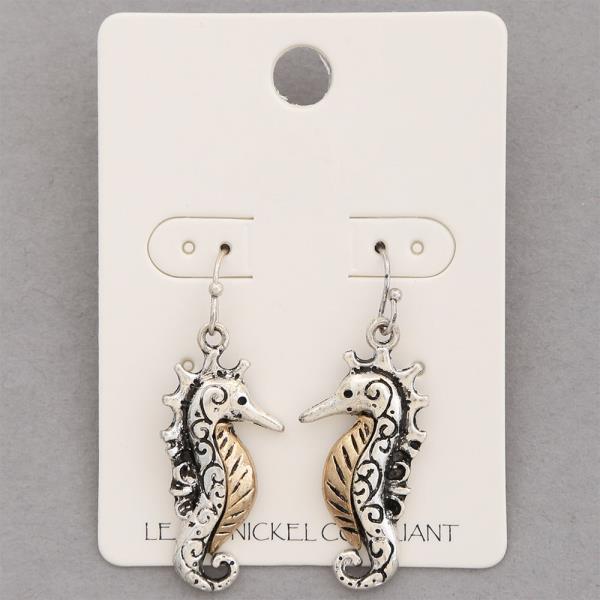 Two Tone Seahorse Metal Dangle Earring