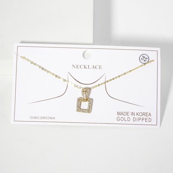 Square Pendant CZ Gold Dipped Necklace